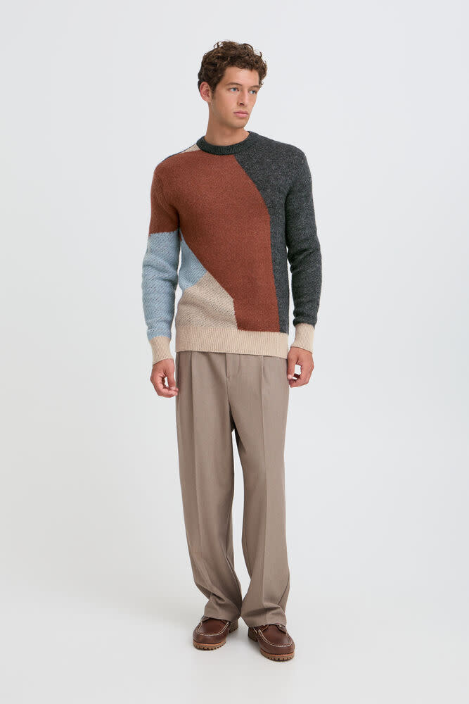 Casual Friday 20505594 Noe Geometric Crew Neck Knit 900009819 SImply Taupe