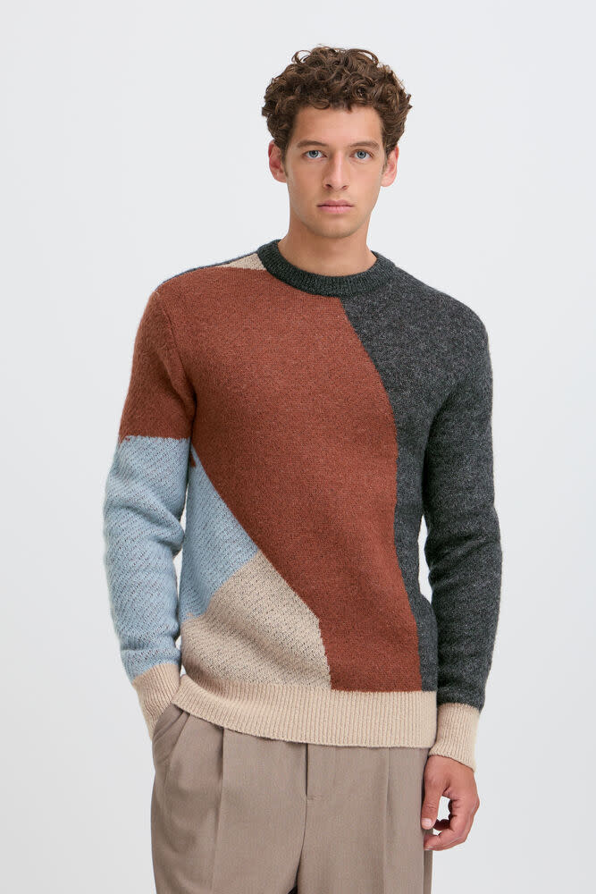 Casual Friday 20505594 Noe Geometric Crew Neck Knit 900009819 SImply Taupe