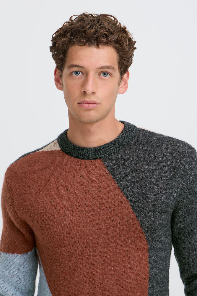 Casual Friday 20505594 Noe Geometric Crew Neck Knit 900009819 SImply Taupe