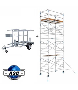 ASC échafaudage roulant 1,35 x 2,50 HT 8 m + remorque