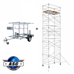 ASC ASC échafaudage roulant 1,35 x 2,50 HT 10 m + remorque