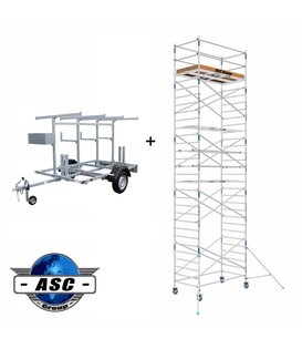 ASC rolsteiger 1,35 x 2,50 werkhoogte 10 m + aanhangwagen