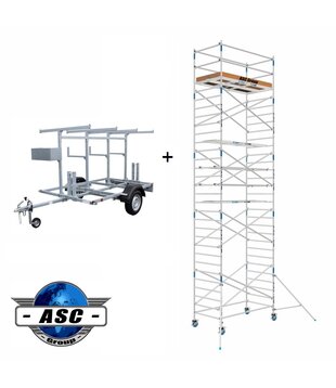 ASC échafaudage roulant 1,35 x 2,50 HT 10 m + remorque