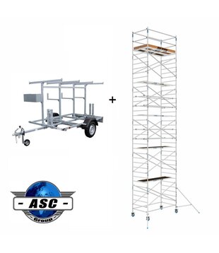 ASC échafaudage roulant 1,35 x 2,50 HT 12 m + remorque