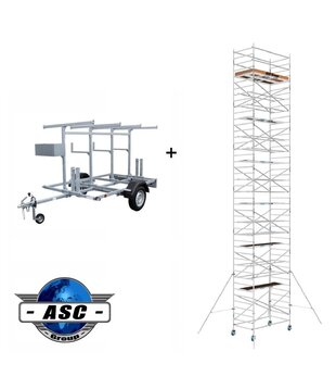 Échafaudage roulant ASC 1,35 x 2,50 HT 14 m + remorque