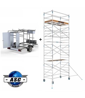 ASC échafaudage roulant 1,35 x 2,50  x 8 m + remorque fermable