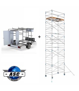 ASC échafaudage roulant 1,35 x 2,50  x 10 m + remorque fermable