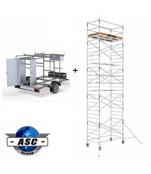 ASC rolsteiger 1,35 x 2,50 x 10 m + afsluitbare aanhanger