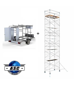 ASC échafaudage roulant 1,35 x 2,50 x 12 m + remorque fermable