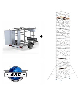 ASC échafaudage roulant 1,35 x 2,50  x 14 m + remorque fermable