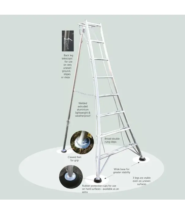 Hendon tripod ladders Vultur 3-Holm-Gartenleiter 240 cm mit 1 Holm verstellbar