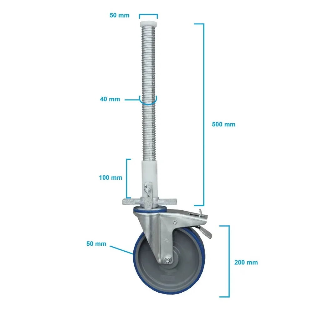 ASC ASC Gerüstrolle 200 mm mit Stahlspindel 375 kg Polyamide (4 Stück)