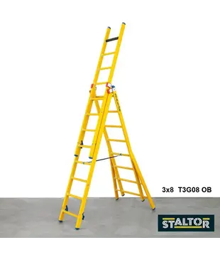 Staltor échelle isolante en fibre 3x8 échelons avec montants évasés