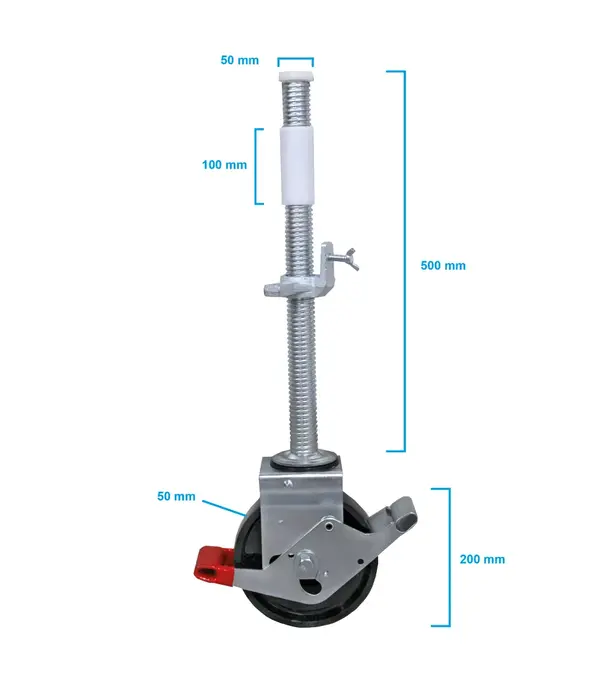 EuroScaffold Rolsteigerwiel 200 mm met stalen spindel 800 kg nylon (4 stuks)