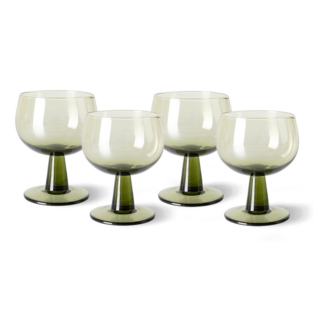 HKliving the emeralds: wine glass low, olive green (set of 4)