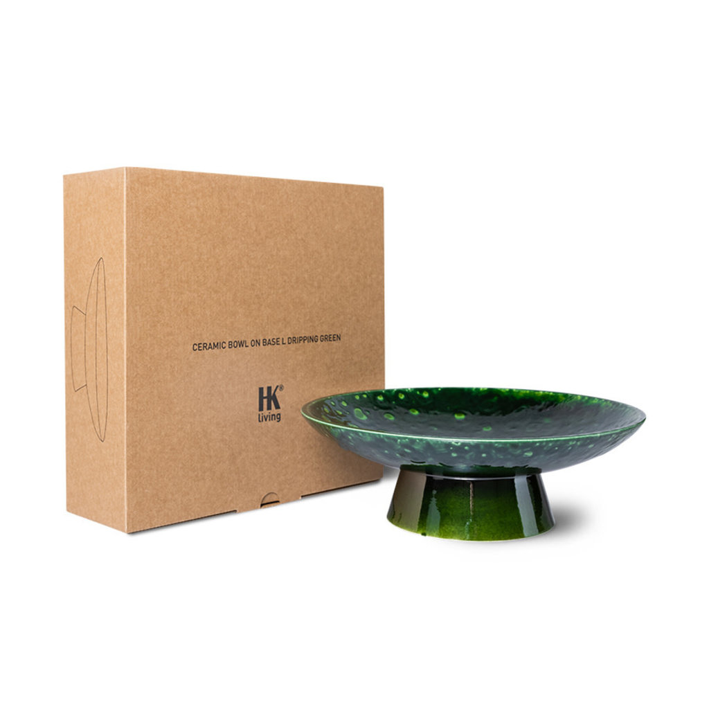 HKliving THE EMERALDS: CERAMIC BOWL ON BASE L DRIPPING GREEN