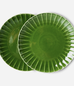 THE EMERALDS: CERAMIC DINNER PLATE RIBBED, GREEN (SET OF 2)