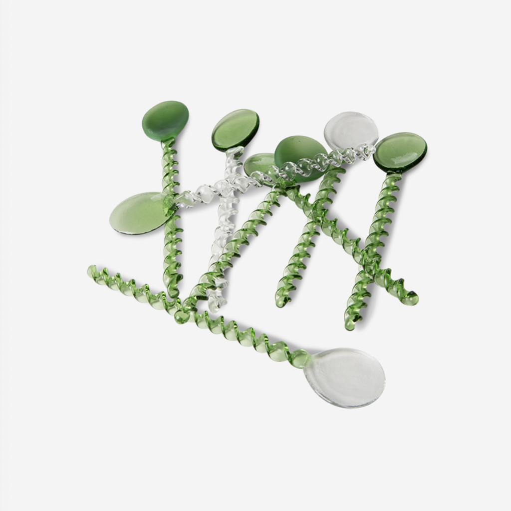 HKliving THE EMERALDS: TWISTED GLASS SPOONS, GREEN/CLEAR (SET OF 4)