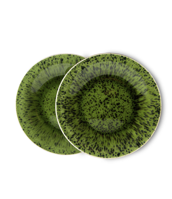 HKliving THE EMERALDS: CERAMIC SIDE PLATE SPOTTED, GREEN (SET OF 2)