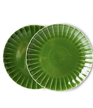 THE EMERALDS: CERAMIC DINNER PLATE RIBBED, GREEN (SET OF 2)