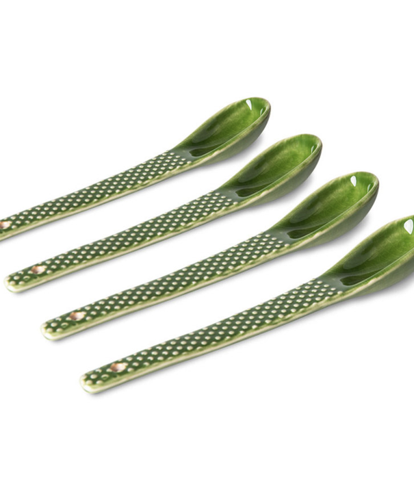 HKliving THE EMERALDS: CERAMIC SPOON TEXTURED, GREEN (SET OF 4)