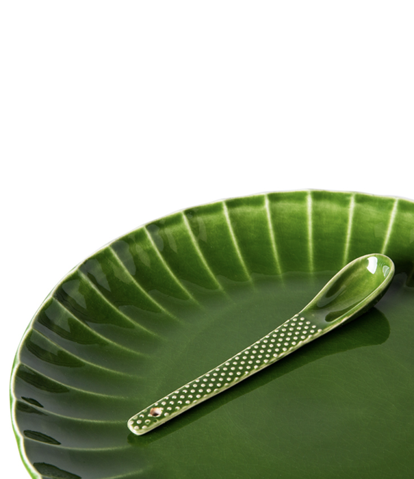 HKliving THE EMERALDS: CERAMIC SPOON TEXTURED, GREEN (SET OF 4)