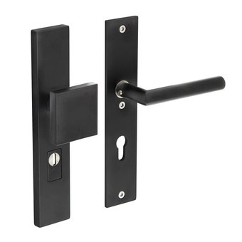 Intersteel 72mm front door security fittings with core pull protection in matt black Intersteel