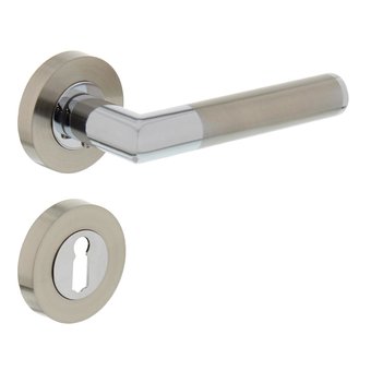 Intersteel Bastian handle on rosette + key plates matt nickel / glossy chrome - Intersteel