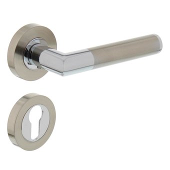 Intersteel Bastian handle on rosette + profile cylinder plates matt nickel / glossy chrome - Intersteel