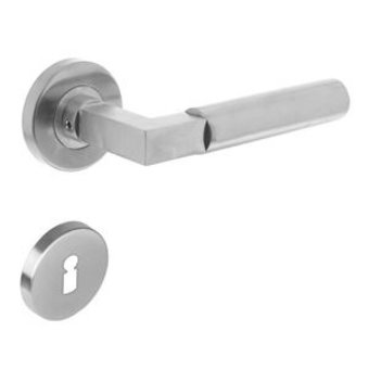 Intersteel Door handle Bau-Stil round rosette + key plate brushed stainless steel - Intersteel