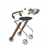 Trustcare Let's Go Indoor rollator - walnoot/chroom  + dienblad en mandje - TrustCare