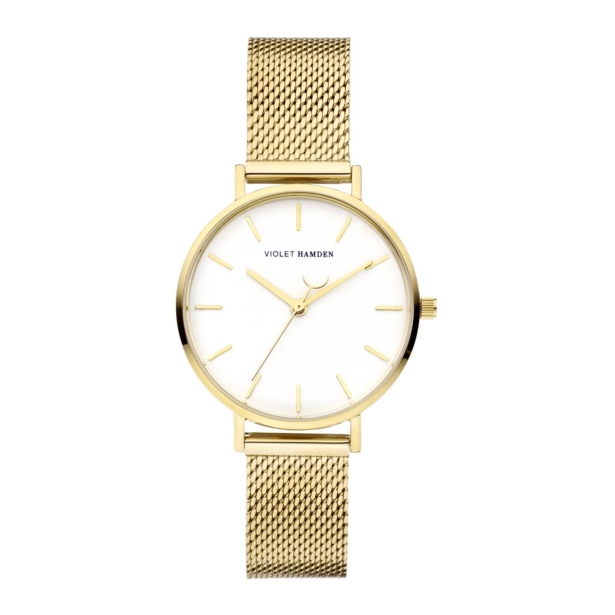 Day & Night round ladies watch gold and white coloured