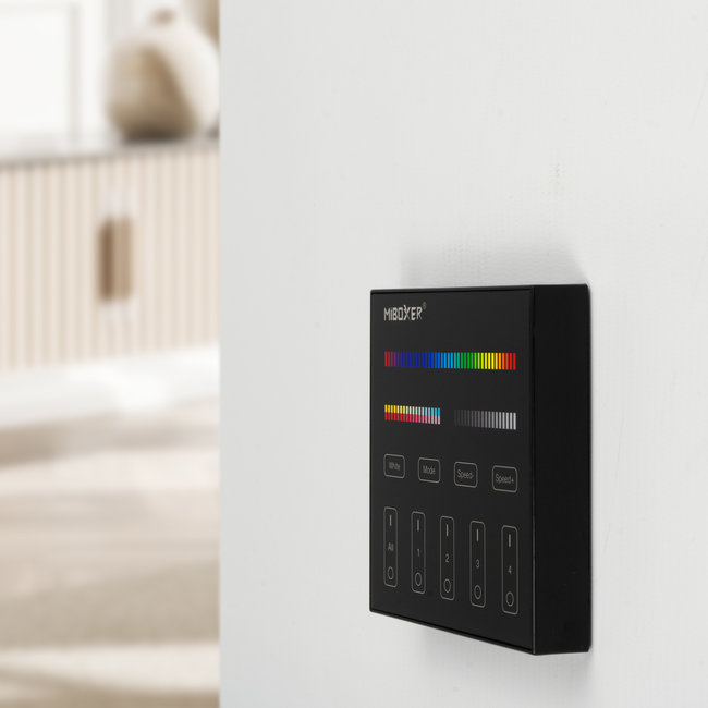 MiBoxer/Mi-Light vægcontroller | 4 zoner | RGB+CCT | batteri