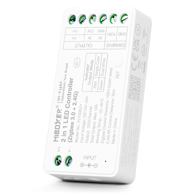 MiBoxer/Mi-Light LED Strip Controller 2 in 1 | Zigbee 3.0 + 2.4GHz | Single White + CCT | FUT035Z+