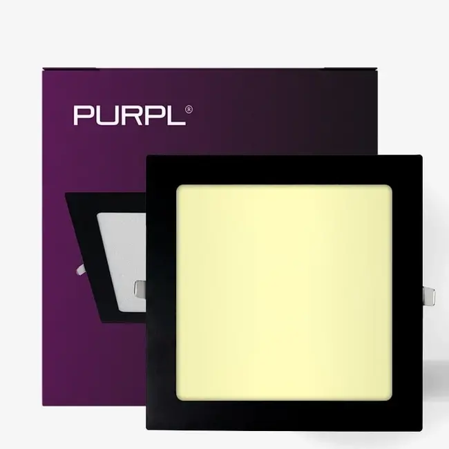 PURPL LED Downlight - 225mm - 3000K Varme Hvid - 18W - Firkant - Indbygget - Sort