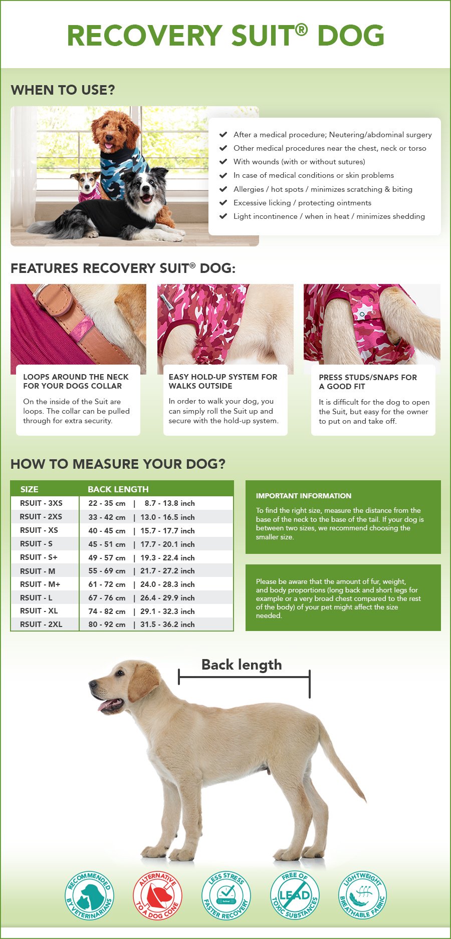 information recovery suit dog