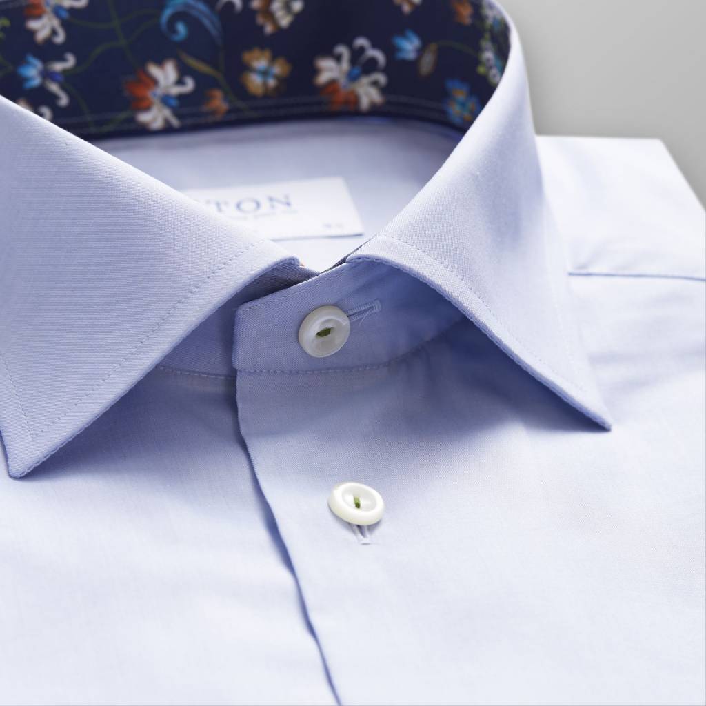Eton Sky Blue Stretch shirt with floral detail- Contemporary