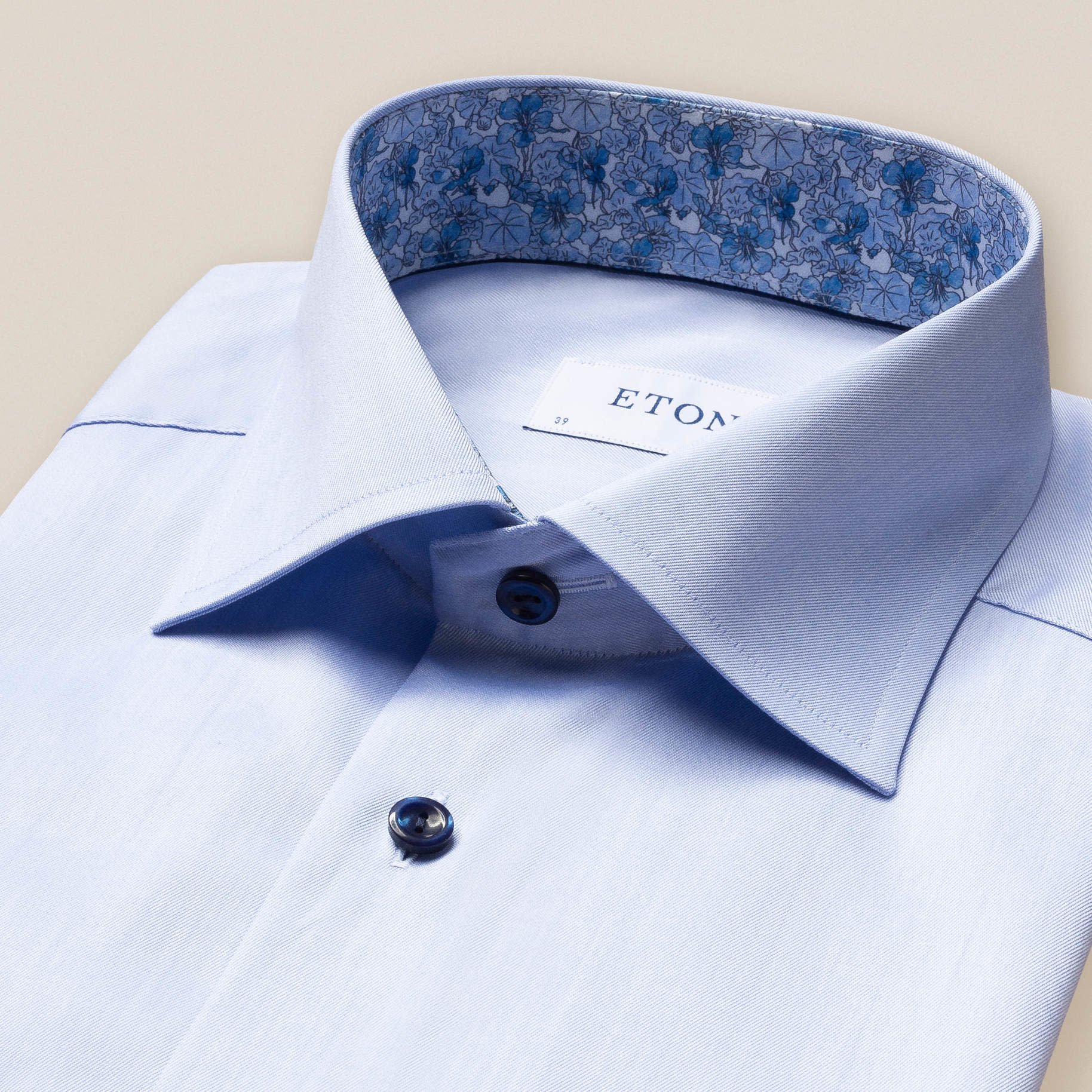 Eton Pale Blue twill with Blue detail