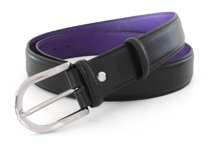 Robert Charles Black leather belt with Purple lining