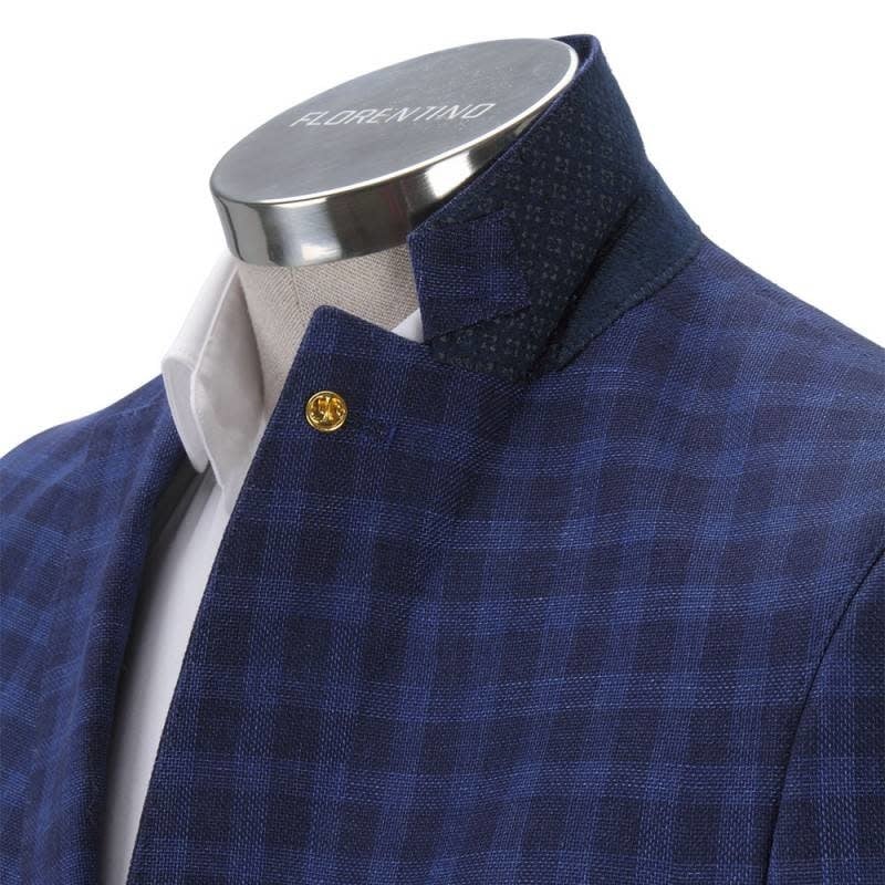 Florentino Royal Blue Neat Check Linen Jacket