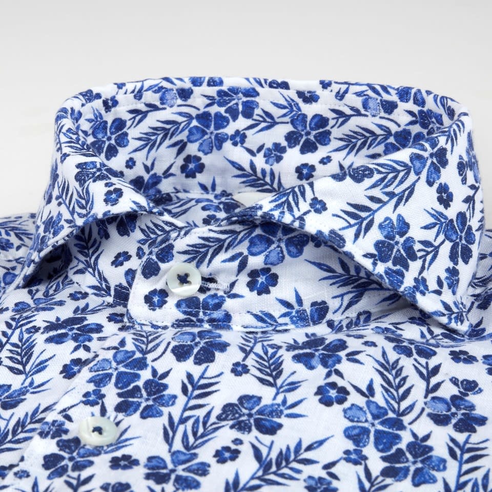 Stenstroms Blue Floral Linen shirt - Fitted Body