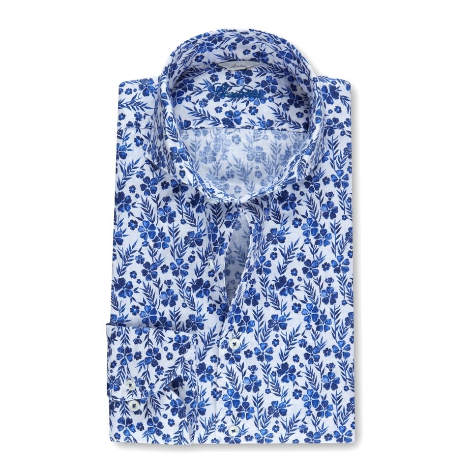 Stenstroms Blue Floral Linen shirt - Fitted Body