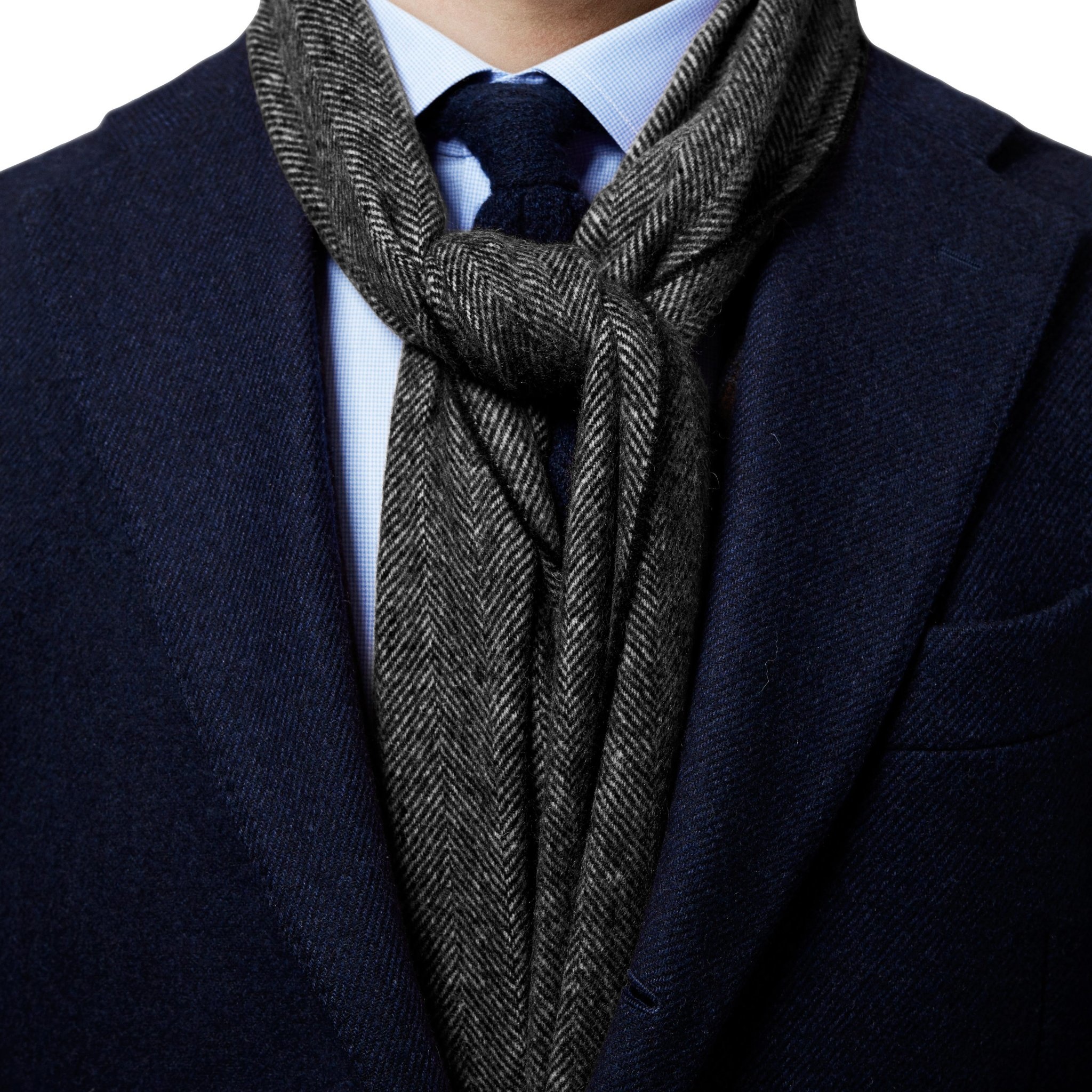 Eton Grey Herringbone Wool Scarf