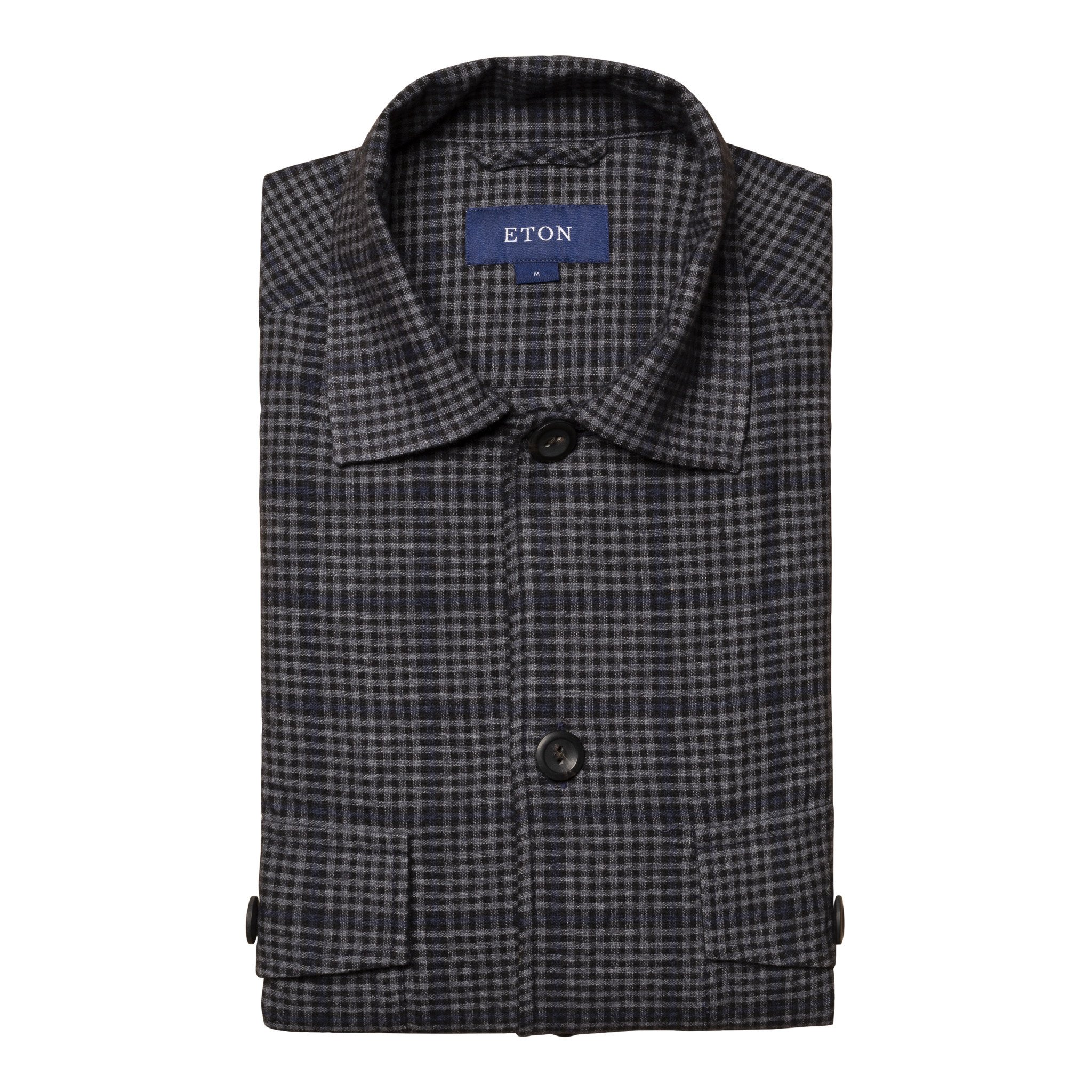 Eton Blue Checked Wool/Cashmere Overshirt