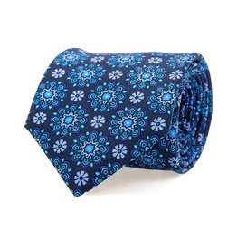 Silvio Fiorello Blue Medallion Motif Printed Twill Silk tie