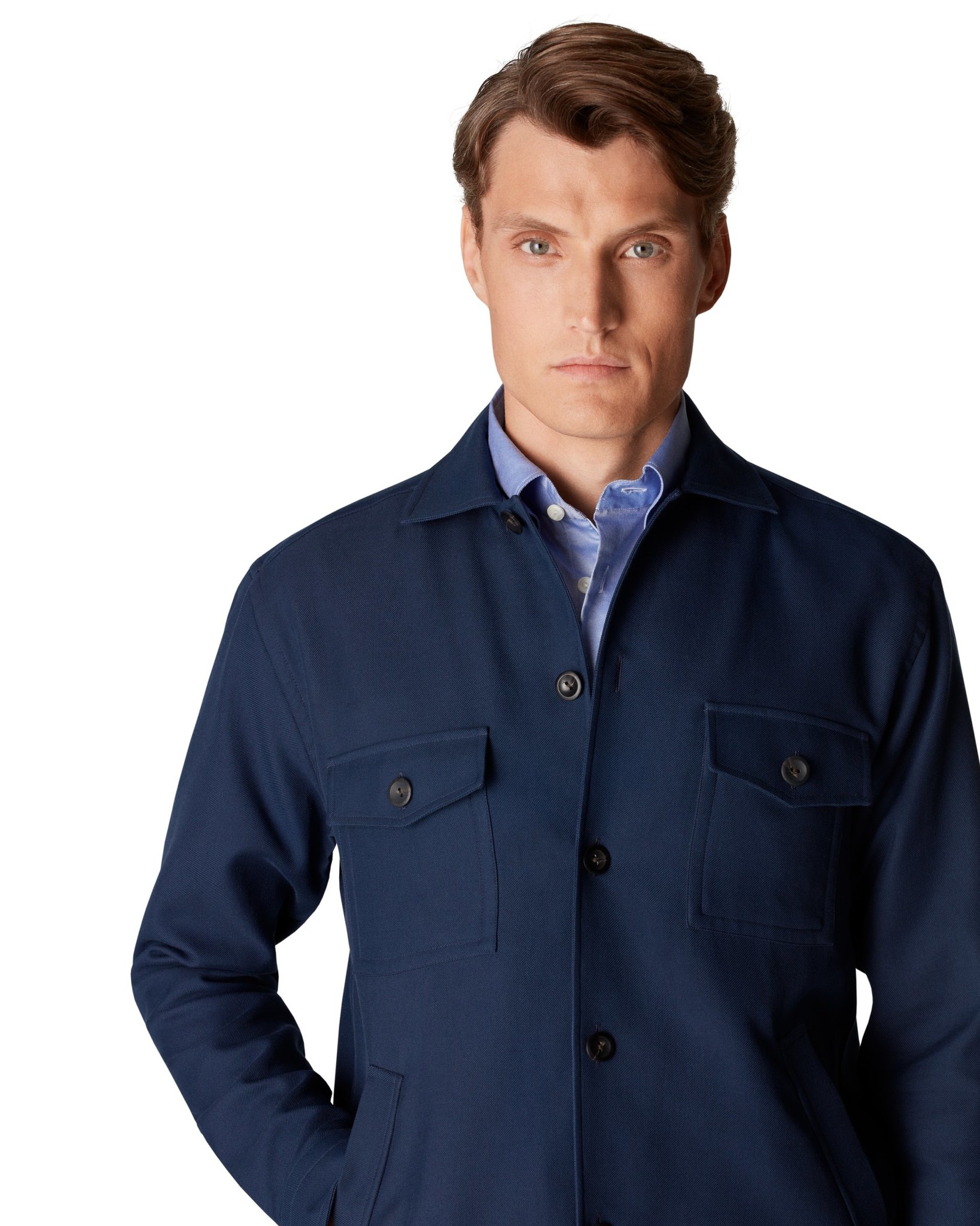 Eton Blue Twill Overshirt