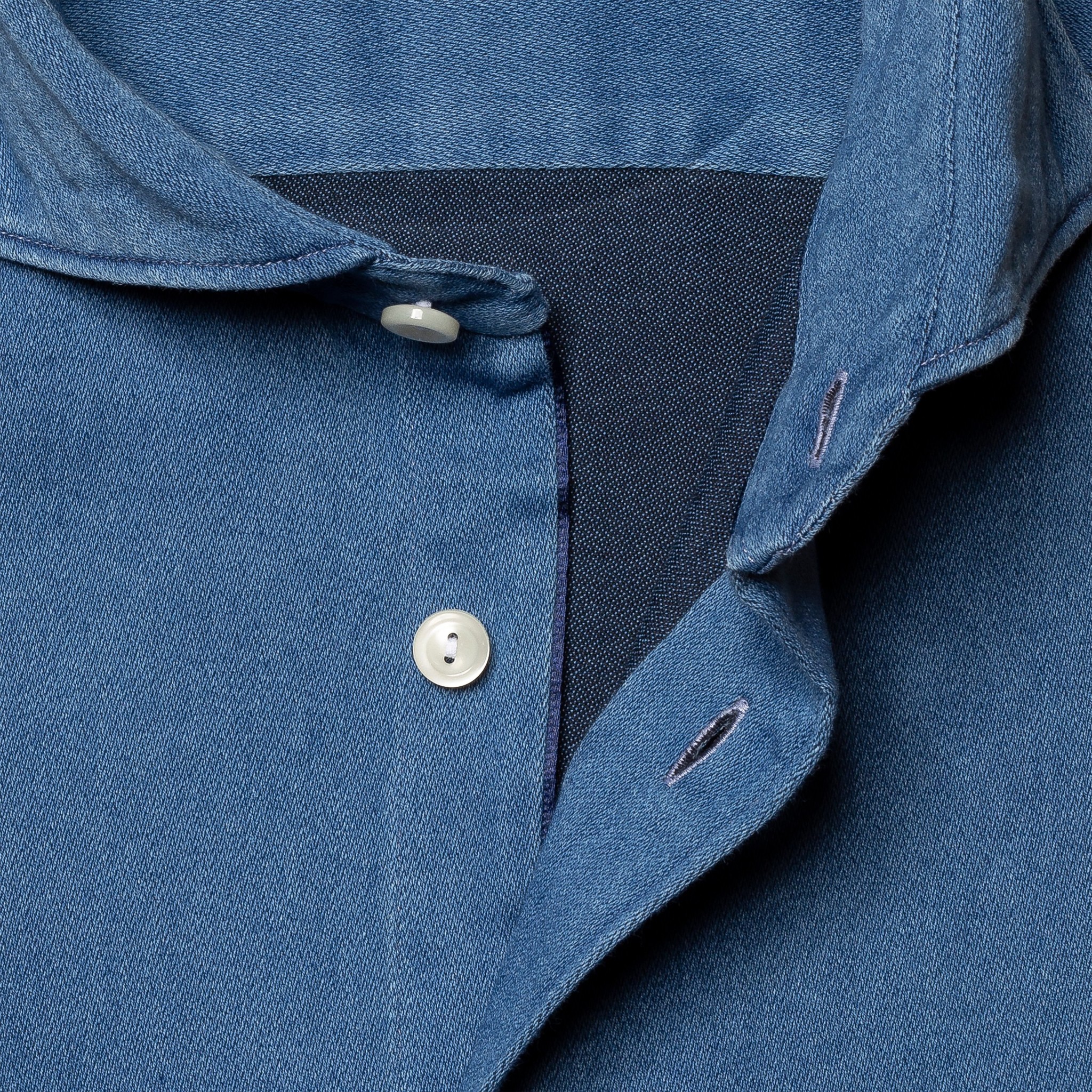 Dark Blue Satin Indigo Shirt - slim - James Of Montpellier