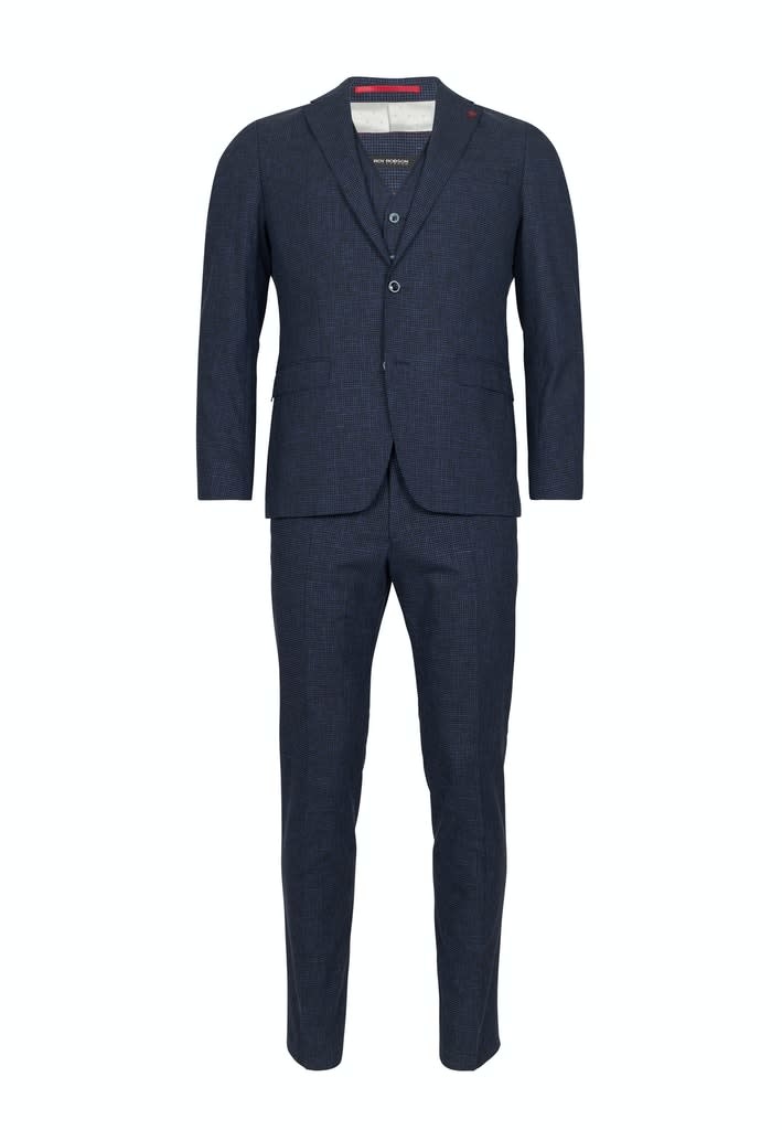 Roy Robson Tollegno micro check linen/wool suit Jacket- Navy