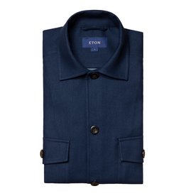 Eton Navy Blue Textured Twill Overshirt