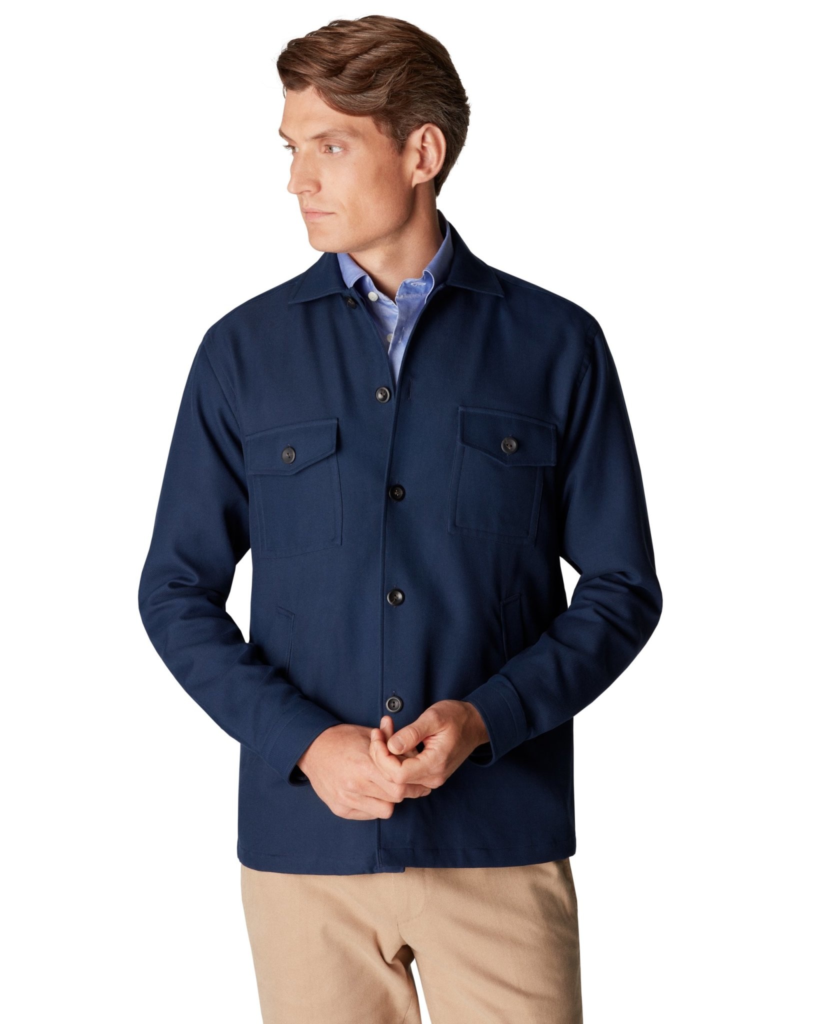 Eton Navy Blue Textured Twill Overshirt